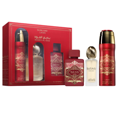 Lattafa Badee Al Oud Sublime 3-piece gift set : Eau de parfum 100 ml - Perfumed Spray 200 ml - Airmist 50 ml