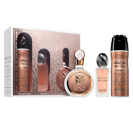 Coffret cadeau 3 pièces Lattafa Pride Fakhar : Eau de parfum 100 ml - Déodorant 200 ml - Brume Parfumé Cheveux 50 ml