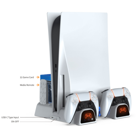 Cooling Stand with Controller Charging & Game Storage for PS5/Slim/PRO - Dobe TP5-3532B Black with Ambient Light