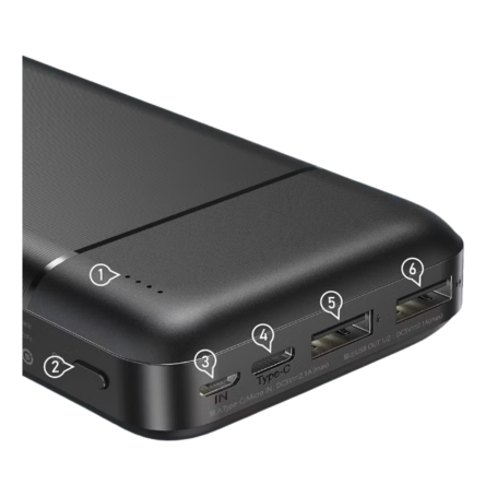 REMAX RPP-166 Power Bank 20000mAh - 4 Ports (2 USB, 1 Micro USB, 1 Type-C) - Black