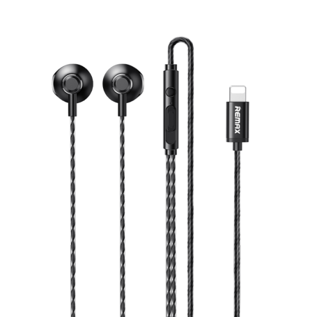 Remax RM-711i Metal Lightning Wired Earphones 1.2M Black – High-Quality Sound for Your Devices