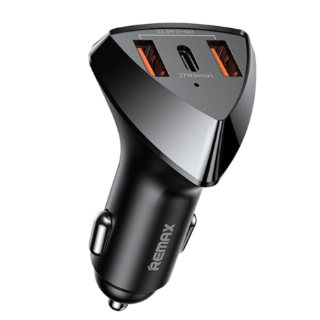 Chargeur de voiture 49.5W 2 ports USB et 1 port Type-C Remax RCC323 Série Alien III - Noir