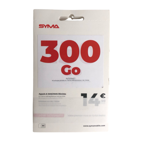 Syma Mobile Plan SIM Card Unlimited Calls and Texts + 300 GB of Internet 5G SFR Network No Commitment