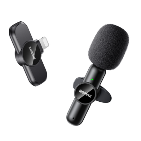 Microphone sans fil 80mAh pour diffusion en direct en tête-à-tête Série Ryusic REMAX K09 - Lightning - Noir
