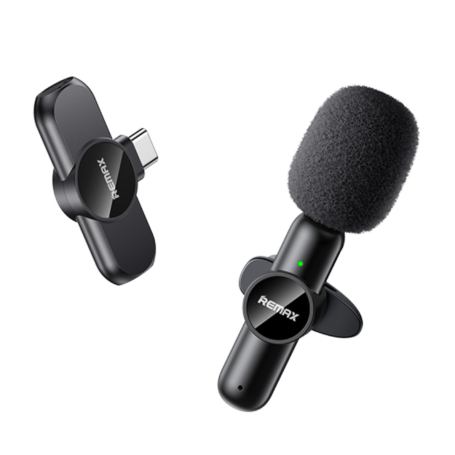 Microphone sans fil 80mAh pour diffusion en direct en tête-à-tête Série Ryusic REMAX K09 - Type-C - Noir