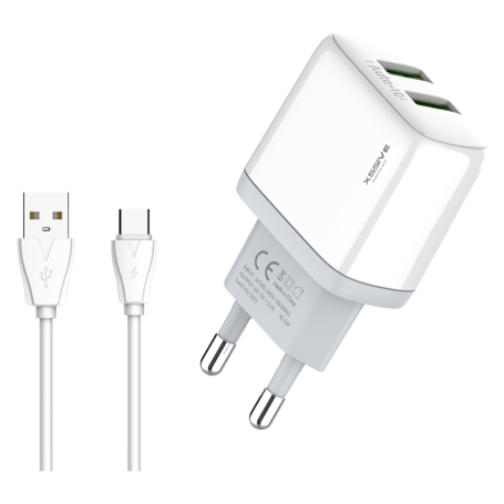 Chargeur Rapide Duo USB 2.1A + Câble USB/USB-C XSSIVE XSS-AC54-C