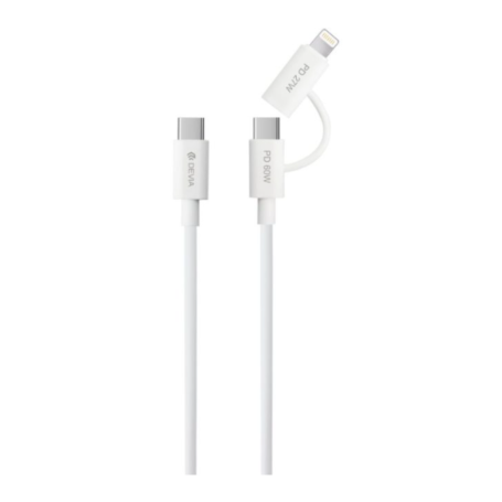 Câble 2-en-1 Type-C vers Type-C & Lightning Devia - 60W - 1.2M - Blanc