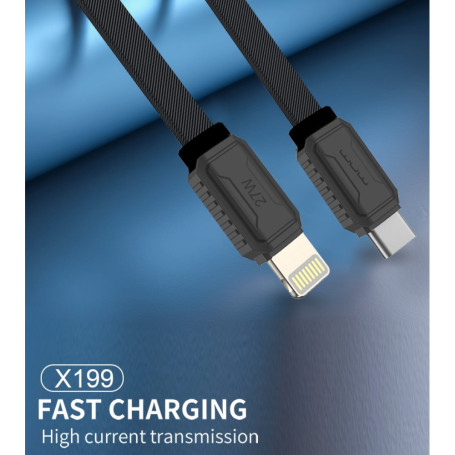 Câble USB-C / Lightning Nylon Tressé 27W Noir - X199 (WUW)