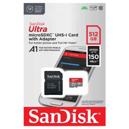 SanDisk Ultra 512GB UHS-I Class 10 Micro SD Memory Card Up to 150MB/s + SD Adapter