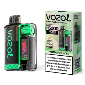 Vapoteuse Rechargeable Type-C Vozol Vista Plug 15000 Puffs 2% Nicotine Pastèque Glacée - Batterie 650mAh 10+2ml