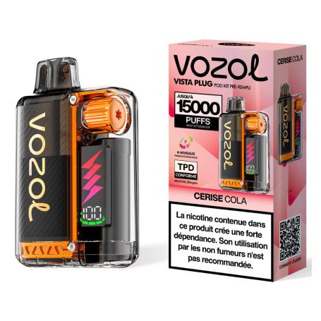 Rechargeable Vapoteuse Type-C 650mAh - Vozol Vista Plug - 15000 puffs 2% Nicotine 10+2ml - Cherry Cola