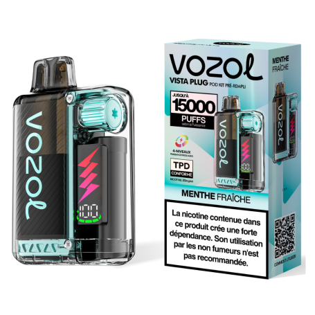 Rechargeable Vapoteuse Type-C 650mAh - Vozol Vista Plug - 15000 puffs 2% Nicotine 10+2ml - Fresh Mint