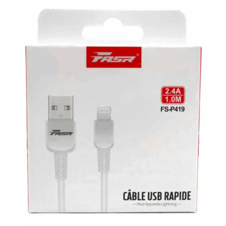 Câble USB / Lightning 2.4A FASR FS-P419 - 1M - Blanc