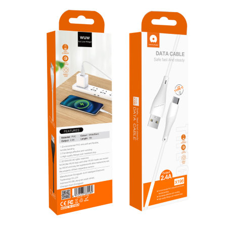 Câble USB / Type-C 2.4A WUW X196 - 1M - Blanc