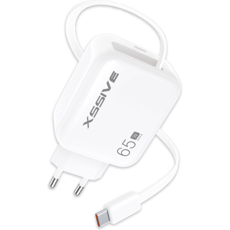 XSSIVE 65W Fast Charger & Retractable USB-C Cable XSS-AC80 - White | Rapid Charging Solution