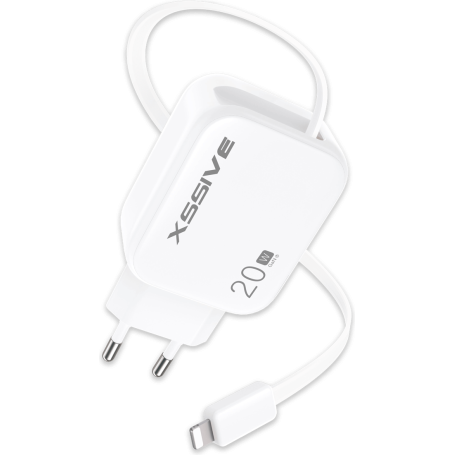 Chargeur Rapide 20W & Câble Rétractable Lightning XSSIVE XSS-AC78L Blanc - Puissance et Praticité pour Vos Appareils