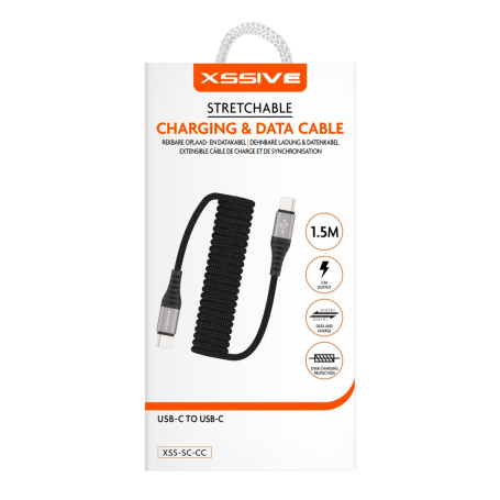 Extensible Câble de Charge USB-C/USB-C 1,5m XSSIVE XSS-SC-CC - Noir