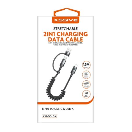 Câble de Charge 2-en-1 Lighting/USB-C et USB-A 1,5m XSSIVE XSS-SC-LCA - Noir