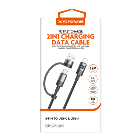 Câble de Charge 2-en-1 Lighting/USB-C et USB-A 1,2m XSSIVE XSS-LCA-1.2M - Noir