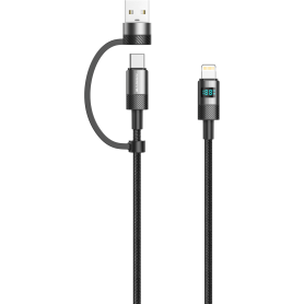 Câble de Charge 2-en-1 XSSIVE 1,2m USB-C/USB-A - Noir | Compatibilité Universelle & Charge Rapide