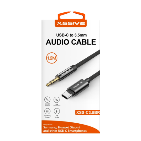 Câble Tressé USB-C/Jack 3.5mm 1,2m XSSIVE XSS-C3.5BR – Noir