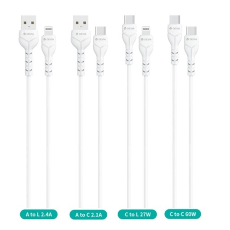 Set Of Cable 4-en-1 - 5 X USB-A/USB-C & 5 X USB-A/Lightning & 5 X USB-C/Lightning & 10 X USB-C/USB-C- Devia - 25 PCS