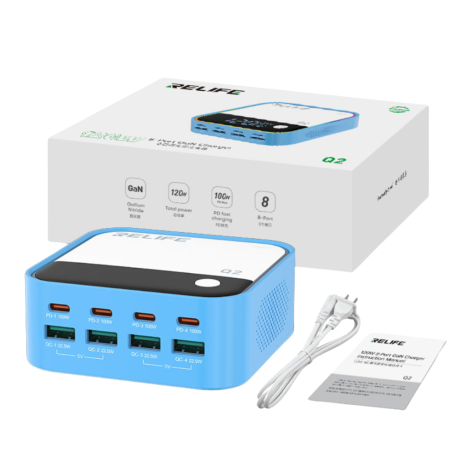 Chargeur GaN RELIFE Q2 120W à 8 Ports - Bleu