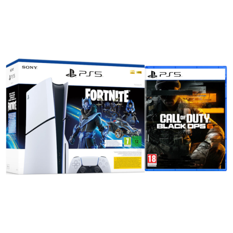 Console Sony PlayStation 5 - PS5 Slim Edition Digitale Blanc - 1 To - Bundle Fortnite Étoile Cobalt + Call Of Duty Black OPS6