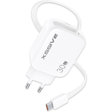 XSSIVE 30W Fast Charger with Retractable USB-C Cable XSS-AC79 – White