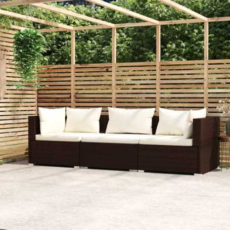 vidaXL Brown Resin Wicker 3-Seater Canapé with Cushions