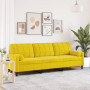 Vidaxl 3 Seater Sofa with Decorative Pillows Yellow Velvet - 210 cm