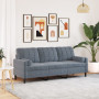 vidaXL 3-Seater Sofa with Dark Grey Velvet Pillows - 180 cm