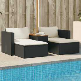 vidaXL 5-Piece Black Resin Wicker Acacia Patio Set with Cushions