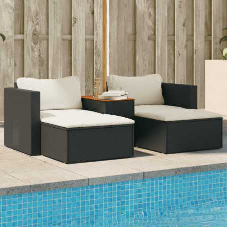 vidaXL 5 Piece Patio Furniture Set with Black Cushions - Wicker Resin and Acacia Wood