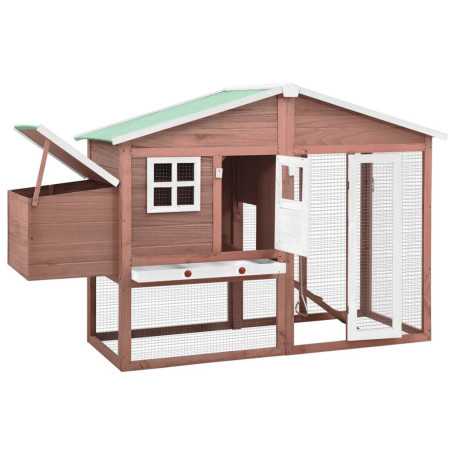 Chicken Coop with Nest Box Mocha and White Solid Fir Wood vidaXL