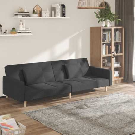 vidaXL Dark Grey Fabric 2-Seater Sofa Bed with Two Pillows