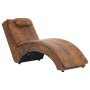 vidaXL Massage Chaise Longue with Pillow - Brown Faux Suede