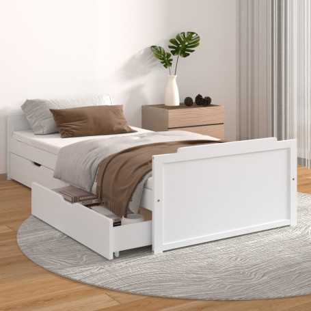 vidaXL Bed Frame without Mattress White Solid Pine Wood - 90x200 cm