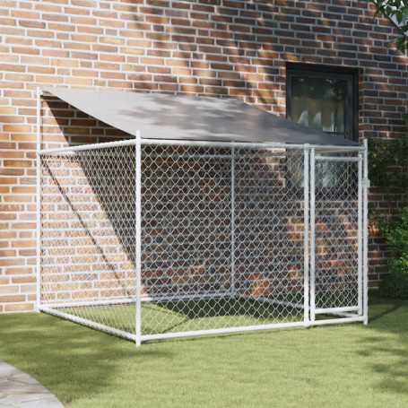 Cage pour chien avec toit et porte acier galvanisé gris vidaXL - 2x2x2 m