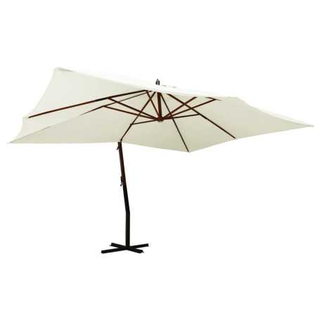 Parasol de jardin en porte-à-faux avec mât en bois vidaXL - Blanc sable