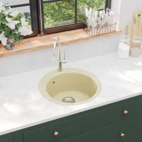 "Évier de Cuisine en Granit Rond Beige - Seul Lavabo Durable | vidaXL"