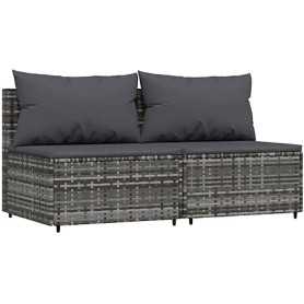 "Canapés Centraux de Jardin en Résine Tressée Gris - Ensemble 2 Pièces avec Coussins | vidaXL"
