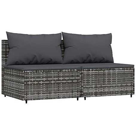 "Canapés Centraux de Jardin en Résine Tressée Gris - Ensemble 2 Pièces avec Coussins | vidaXL"