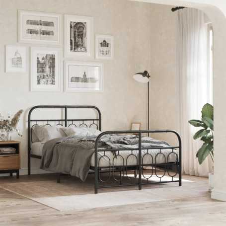 Cadre de lit métal sans matelas avec pied de lit vidaXL -120x190cm - Noir