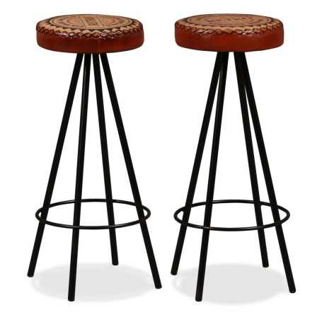 vidaXL Bar Stools Set of 2 Genuine Leather