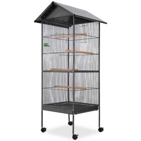 vidaXL Bird Cage with Roof Steel Black - 66 x 66 x 155 cm
