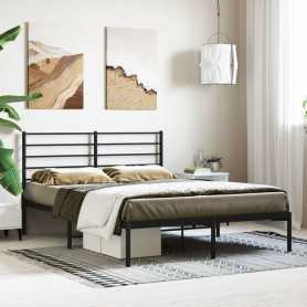 "Cadre de Lit Métal Noir 140x190cm avec Tête de Lit - vidaXL | Élégance et Solidité sans Matelas"