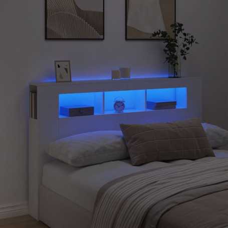 "Tête de Lit à LED Blanche 160x18,5x103,5 cm en Bois d'Ingénierie - vidaXL | Éclairage Moderne et Élégance pour Votre Chambre"