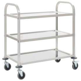 "vidaXL Chariot de Cuisine 3 Niveaux en Acier Inoxydable - 95x45x83,5 cm | Optimisez votre espace culinaire"