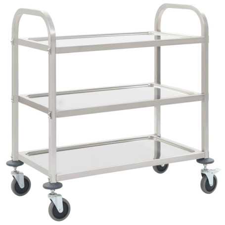 "vidaXL Chariot de Cuisine 3 Niveaux en Acier Inoxydable - 95x45x83,5 cm | Optimisez votre espace culinaire"